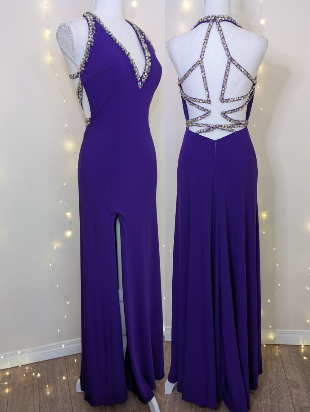 Impressions Y2K Purple Beaded Strappy Prom Gown